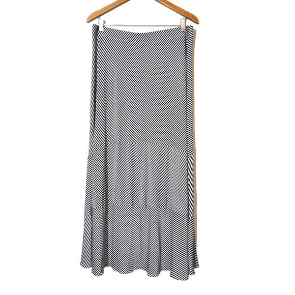 Chico's 2 Skirt Womens Large Black & White Striped Long Stretch Maxi Pull-On - Picture 1 of 9
